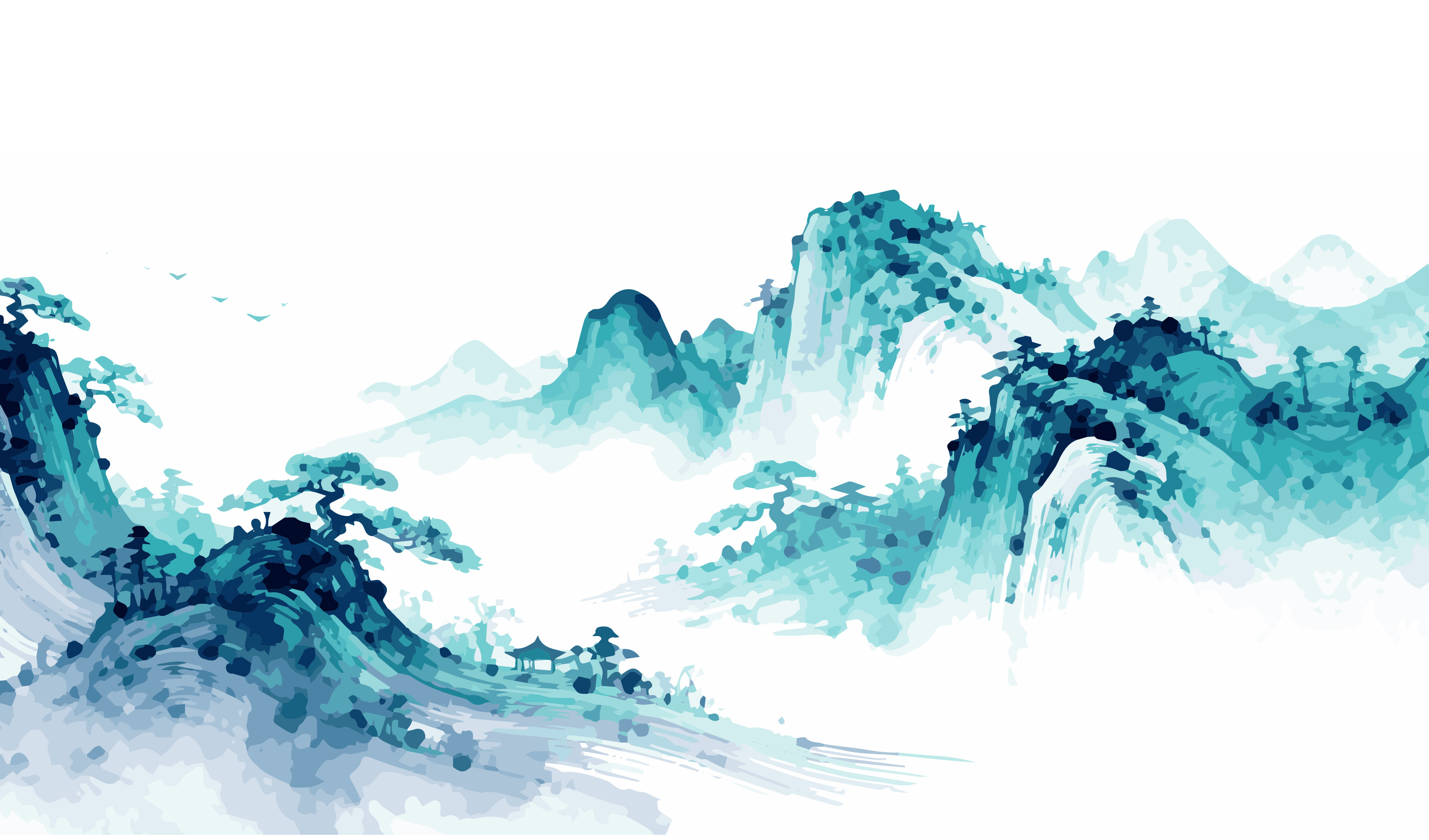 文创-插画 绘画 中国风 国画 水墨风格山峦美景